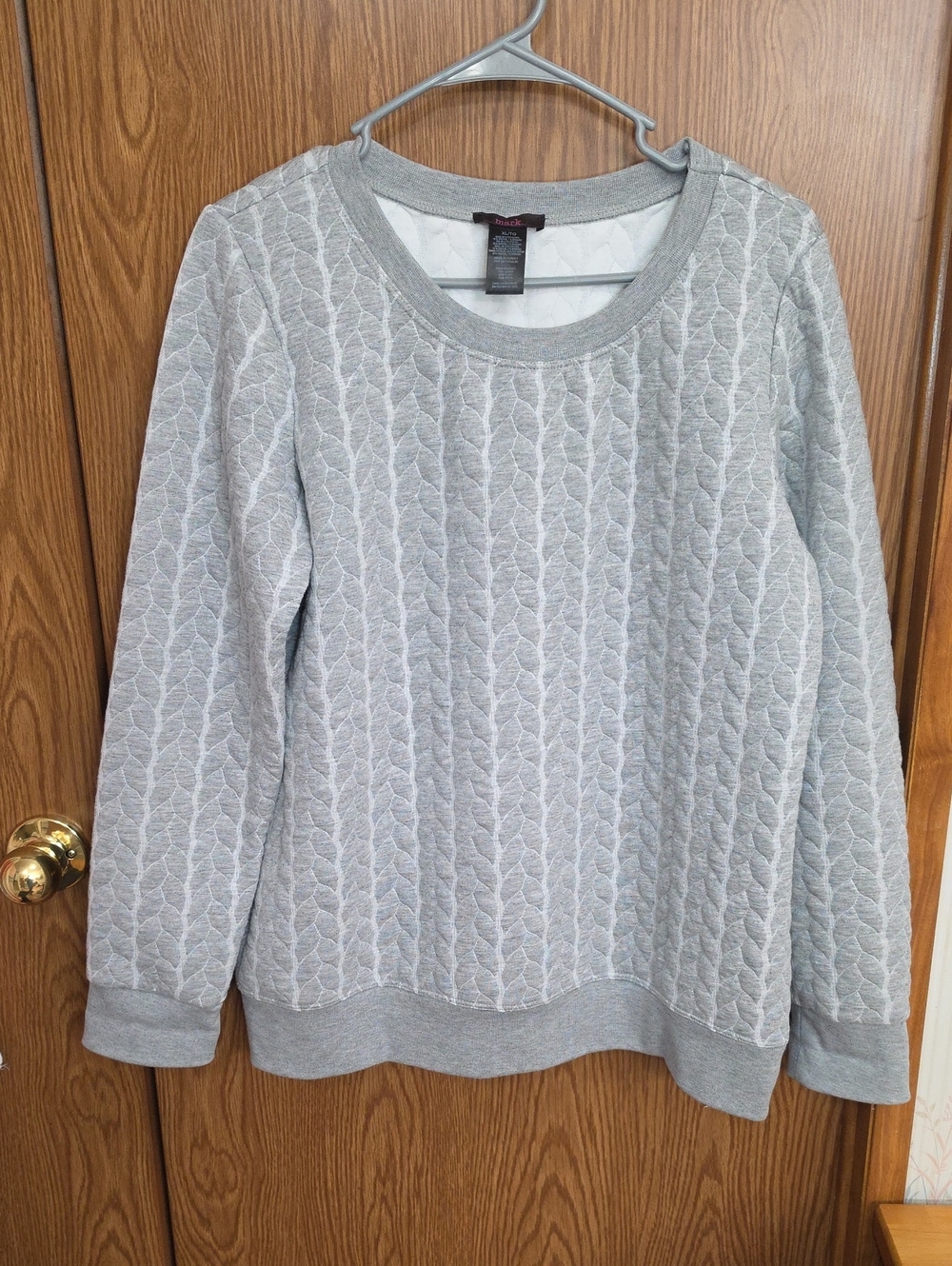 mark. Light Gray Quilted Cable-Pattern Sweatshirt